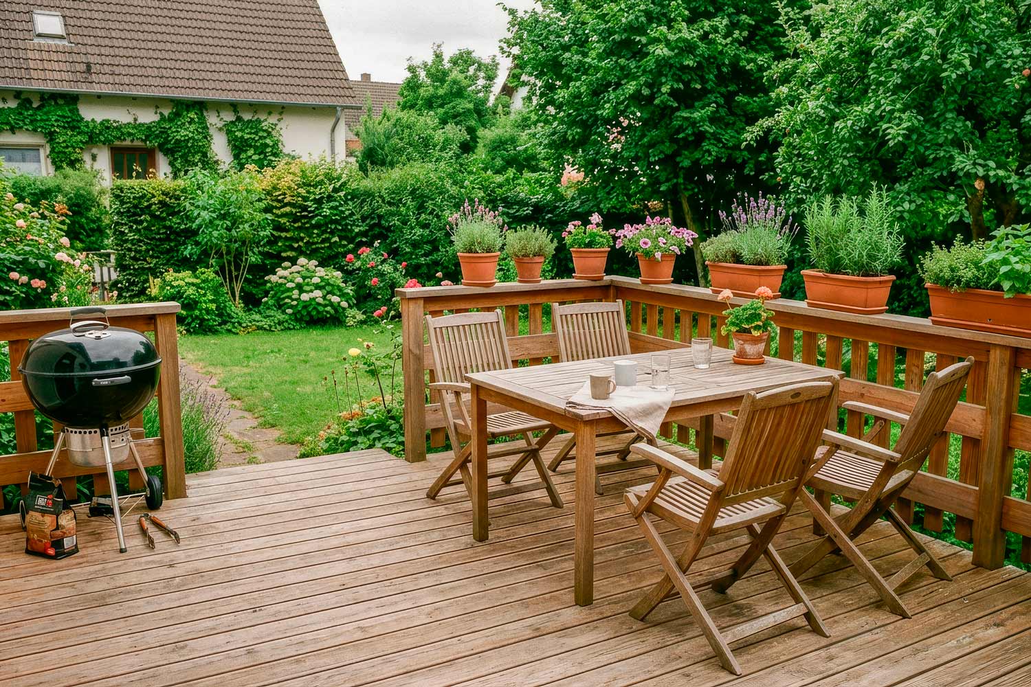 Bild Holzterrasse mit Holzstühlen und Holztisch in der Metropolregion Berlin-Brandenburg - Tischler und Tischlerei aus Berlin Steglitz-Zehlendorf